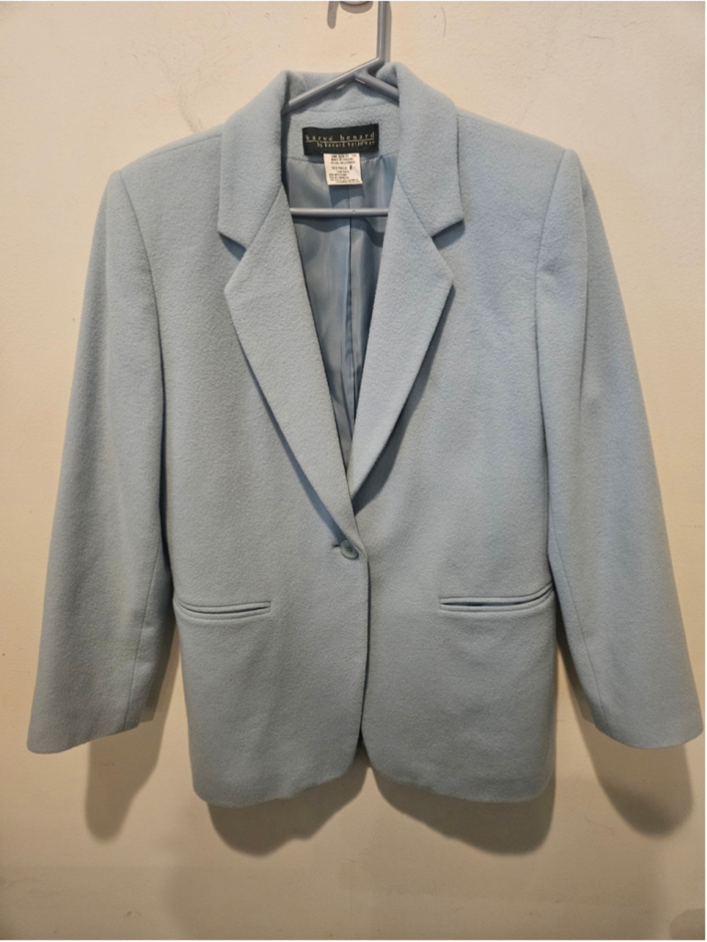 Women's Harvé Benard Vintage Wool Blend Blazer Light Blue Size 8 10% Cashmere